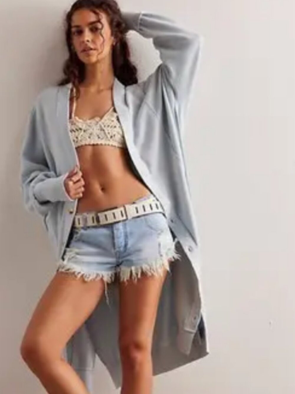 Free People We The Free Dreamy Blue Cardi Dolman Sleeves Button-Up Dress M